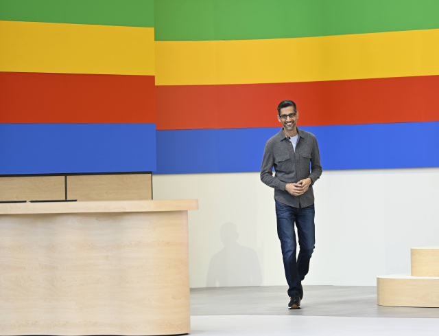 순다르 피차이 구글 CEO가 14일(현지 시간) 열린 I/O 2024 행사에서 기조연설을 하고 있다. 사진 제공=구글