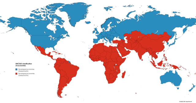 글로벌 노스(푸른색)와 글로벌 사우스(붉은색). 사진 제공=위키피디아