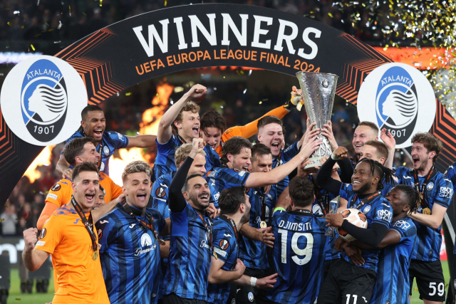 2023~2024 UEFA 유로파리그 결승전서 레버쿠젠을 꺾고 우승을 차지한 아탈란타. AFP연합뉴스