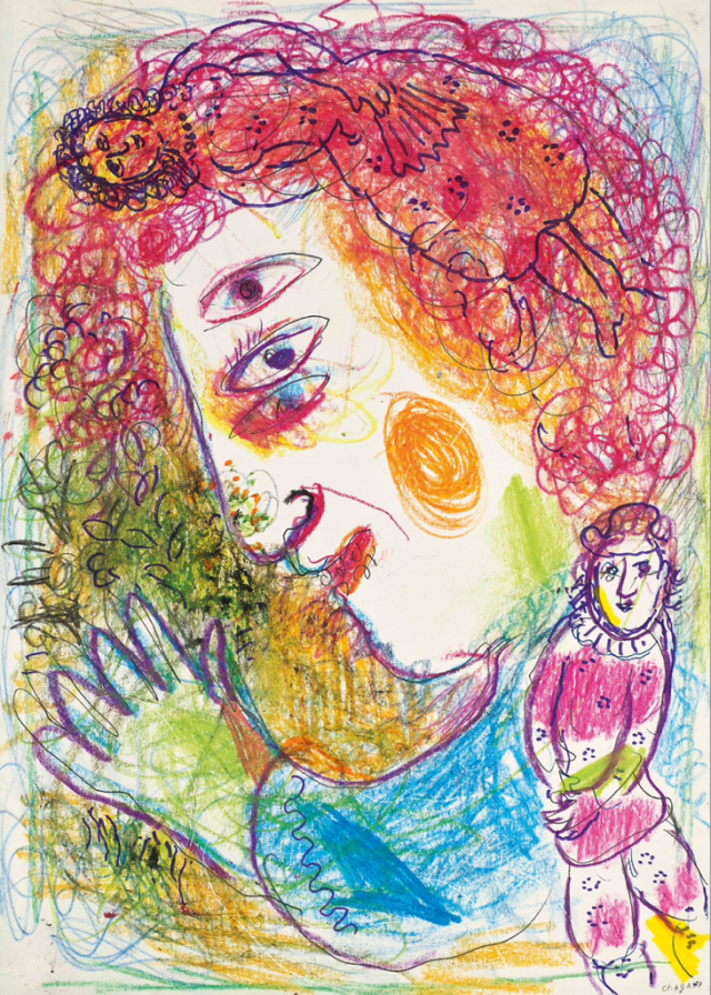 마르크 샤갈 / Marc ChagallColourful Profile with Three Eyes and Curls with a Dancer, circa 1967Pastel, felt tip pen, graphite and ballpoint pen on paper42x29.8 cm. 사진제공=오페라 갤러리