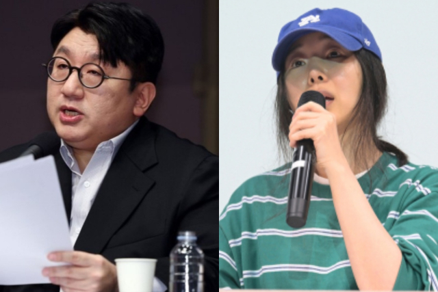 방시혁(왼쪽) 하이브 의장과 민희진 어도어 대표. 연합뉴스
