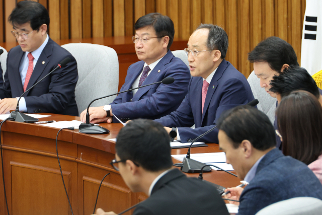 추경호 국민의힘 원내대표가 7일 오전 서울 여의도 국회에서 열린 원내대책회의에서 발언하고 있다. 연합뉴스