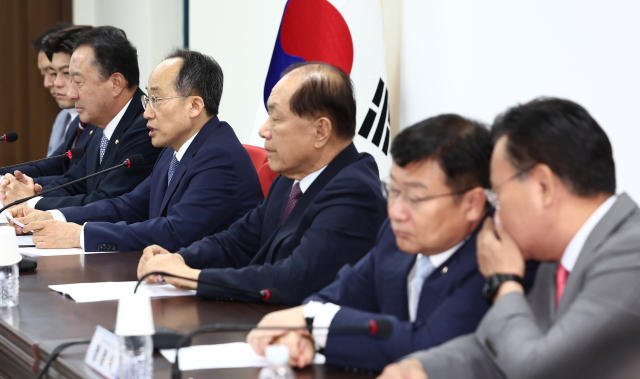 추경호 국민의힘 원내대표가 20일 오전 서울 여의도 국민의힘 중앙당사에서 열린 비상대책위원회의에서 발언하고 있다. 뉴스1