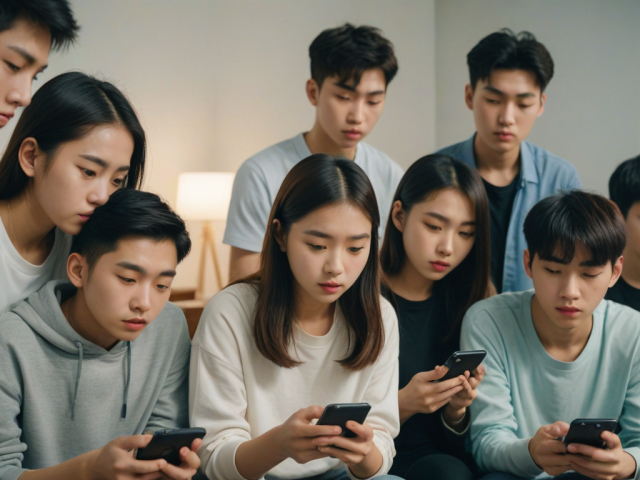 인공지능(AI)을 통해 10대 한국 청소년이 스마트폰을 활용하는 모습을 생성한 이미지. 툴 제공=스모어톡
