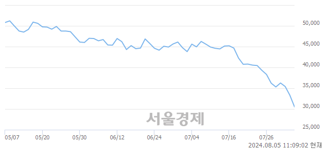 유해성디에스, 장중 신저가 기록.. 33,000→30,200(▼2,800)