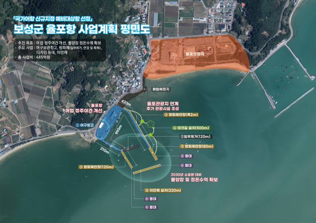 해양수산부의 국가어항 신규 지정 예비 대상 항에 선정된 전남 보성 율포항 사업계획 평면도. 사진 제공=전라남도