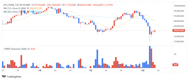 8일 오후 12시 52분 기준 비트코인(BTC) 가격 차트/출처=빗썸