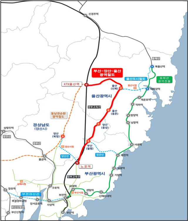 부산~양산~울산 광역철도 노선도. 사진제공=부산 기장군