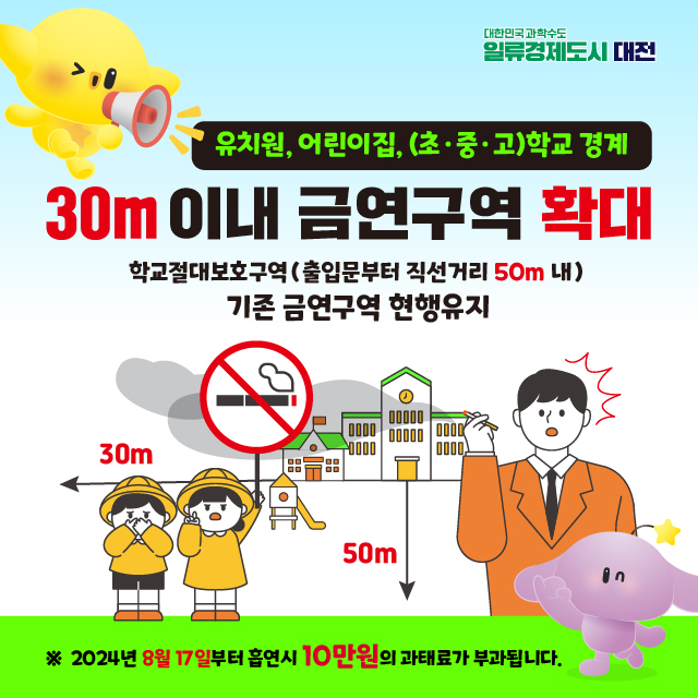 대전시는 어린이집, 유치원, 초·중·고등학교 시설의 경계선으로부터 30m 이내를 금연구역으로 확대한다. 사진제공=대전시