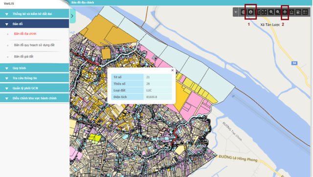 베트남 지가정보시스템(VietLIS)의 토지정보 및 가격도면 조회화면