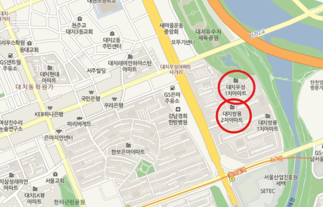 서울 강남구 대치동 대치우성1차, 대치쌍용2차 아파트 위치도. 사진제공=서울시 정비사업 정보몽땅