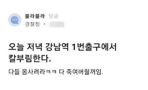 "오늘 저녁 강남역 1번 출구서 칼부림" 블라인드에 경찰 사칭해 글 올린 30대 결국…