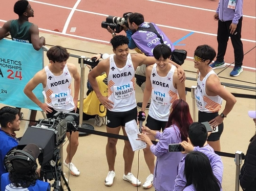 400m 계주 한국 신기록을 세운 U-20 한국 육상 남자 계주팀. 사진 제공=대한육상경기연맹