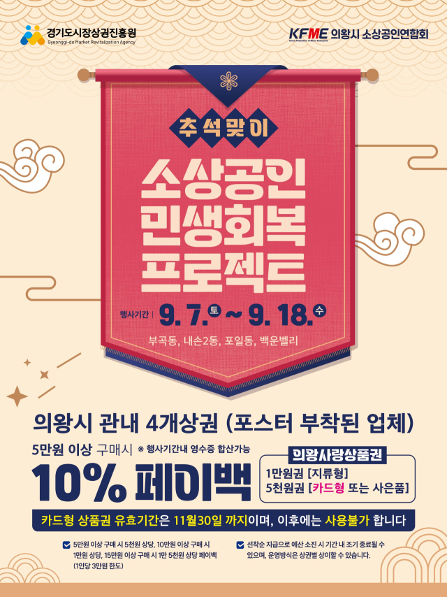 소상공 민생회복 프로젝트 10%페이백 행사 안내 포스터. 이미지 제공 의왕시