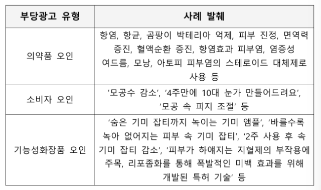 표시·광고 부당 광고 위반 사례. 사진 제공=식약처