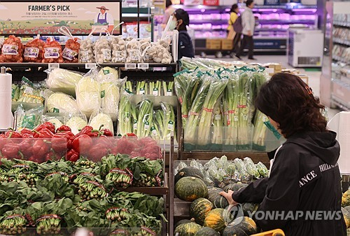 한 시민이 대형마트에서 채소를 살펴보고 있다. 연합뉴스