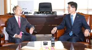 김문수 고용노동부 장관, 경총 찾아 손경식 회장과 환담