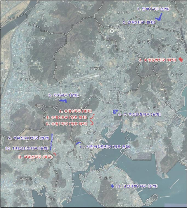 부산 고도지구 변경(폐지·완화) 지역 위치도. 사진제공=부산시