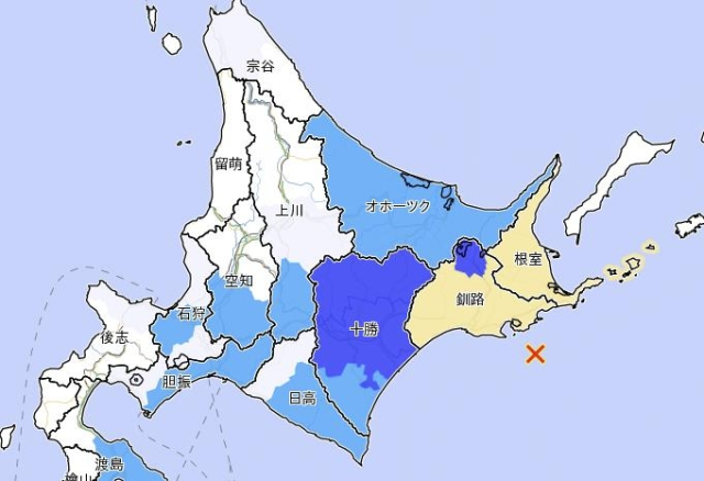 홋카이도 지진 발생 지점. 일본 기상청 홈페이지 캡쳐