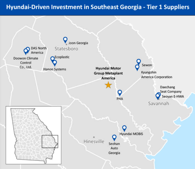 현대차 조지아공장 인근 주요 협력사 현황. 그래픽=조지아주정부