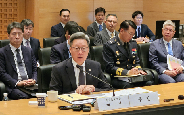 정재호 주중대사가 16일 중국 베이징 주중 대사관에서 열린 국회 외교통일위원회 국정감사에서 의원 질의에 답변하고 있다. 연합뉴스