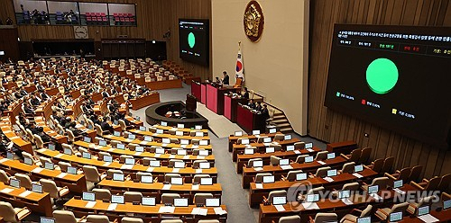 14일 국회 본회의에서 '김건희 여사 특검법' 수정안이 야당 단독으로 통과되고 있다. 연합뉴스