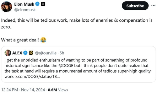 머스크가 X(옛 트위터)에 올린 글. @elonmusk 캡처