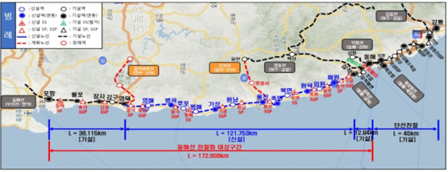 포항~동해 전철화 노선도. 노선도=국가철도공단