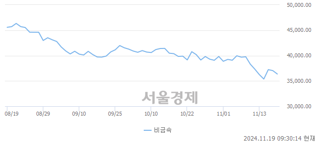 오전 9:30 현재 코스닥은 36:64으로 매수우위, 매수강세 업종은 비금속업(1.77%↓)