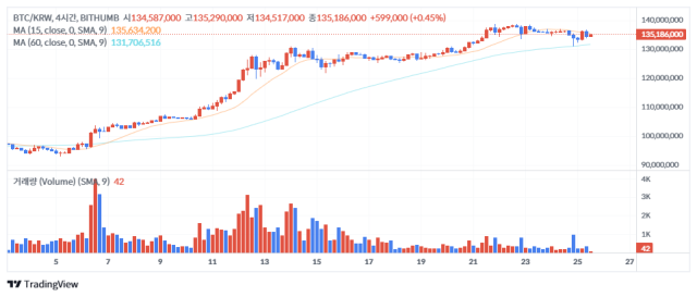 25일 오후 12시 48분 기준 비트코인(BTC) 가격 차트./출처=빗썸