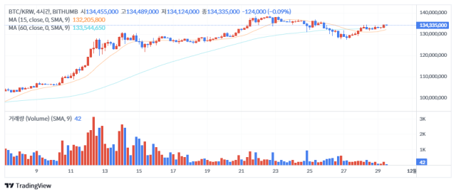 29일 오후 12시 46분 기준 비트코인(BTC) 가격 차트./출처=빗썸