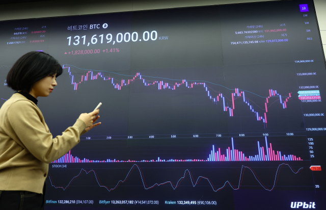 11월 26일 서울 강남 업비트 라운지 전광판에 비트코인 원화마켓 시세가 표시되어 있다. 연합뉴스