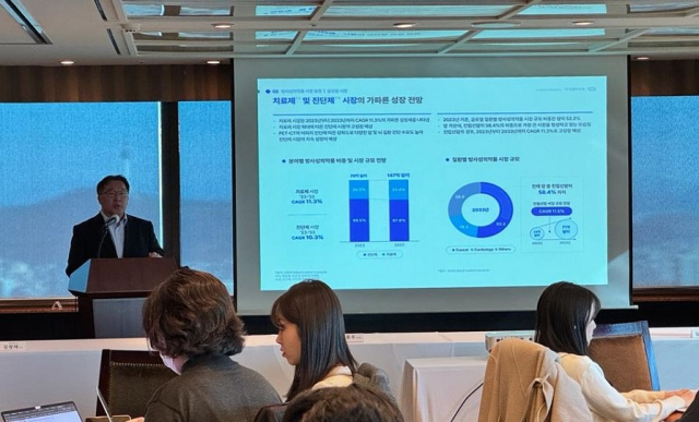 김상우 듀켐바이오 대표가 6일 서울 여의도에서 개최한 기업공개(IPO) 간담회에서 발언하고 있다. 사진 제공=듀켐바이오