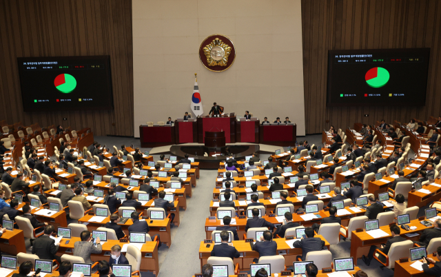 지난 달 28일 국회 본회의에서 양곡관리법 일부개정법률안이 통과되고 있다.연합뉴스