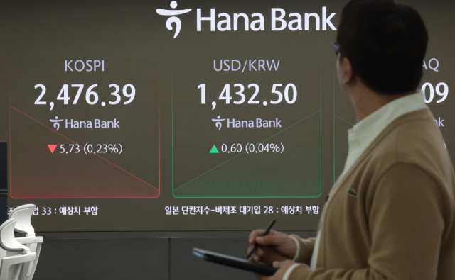 14일 국회에서 윤석열 대통령에 대한 탄핵안이 가결됨에 따라 한국 증시가 안정을 찾을까. 사진은 지난 13일 서울 중구 하나은행 본점 딜링룸 현황판 모습. 연합뉴스