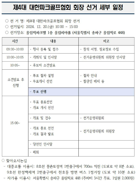 대한파크골프협회, 20일 열리는 회장 선거 세부 일정 공개