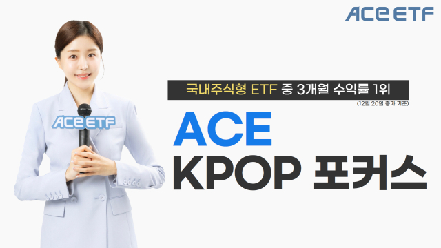 한국투자신탁운용 모델이 ‘ACE KPOP포커스 ETF’의 수익률을 소개하고 있다. 사진 제공=한국투자신탁운용