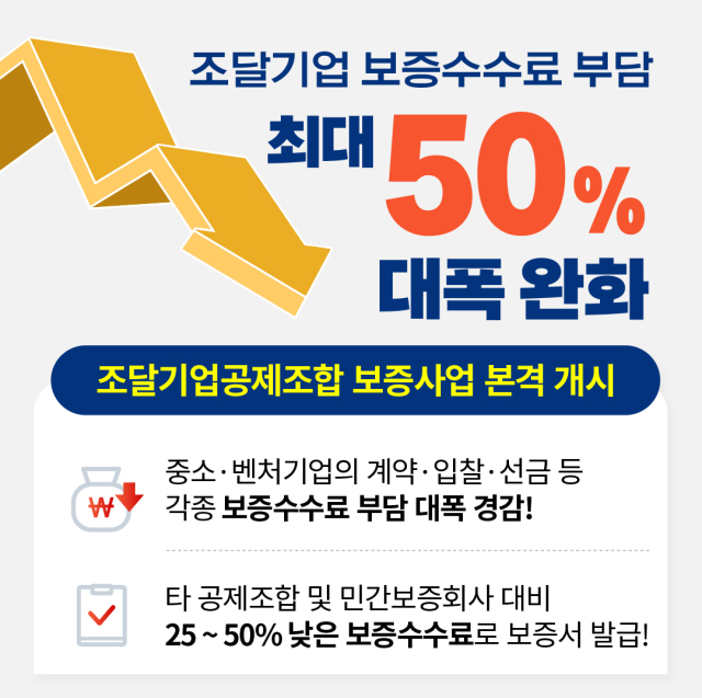 조달기업공제조합은 보증사업을 본격 개시, 최대 50%의 보증수수료를 경감해준다. 사진제공=조달청