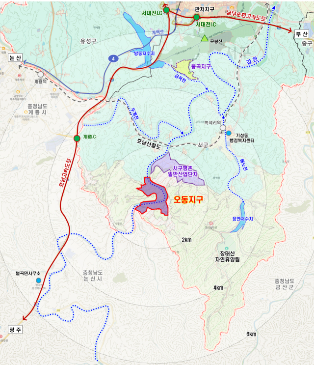 오동지구 위치도. 사진제공=대전도시공사