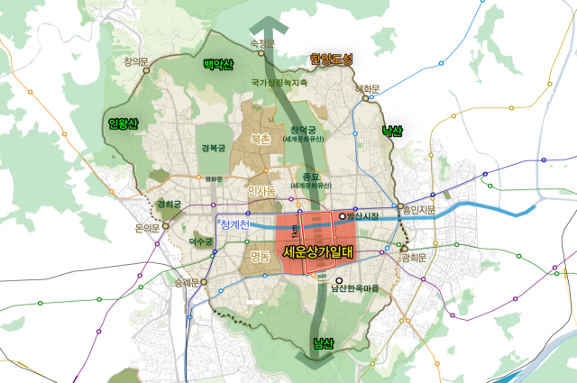 서울 세운상가 일대 도시재생활성화지역 위치도. 사진 제공=서울시