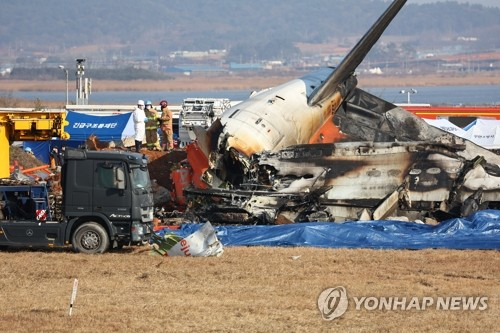 (무안=연합뉴스) 서대연 기자 = 29일 오후 전남 무안군 무안국제공항에서 착륙 도중 충돌 후 폭발한 항공기의 잔해. 2024.12.29 dwise@yna.co.kr