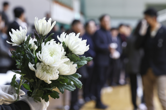 30일 전남 무안군 무안종합스포츠파크에 마련된 제주항공 여객기 사고 합동분향소에서 추모객이 조문을 위해 줄지어 서 있다. 연합뉴스