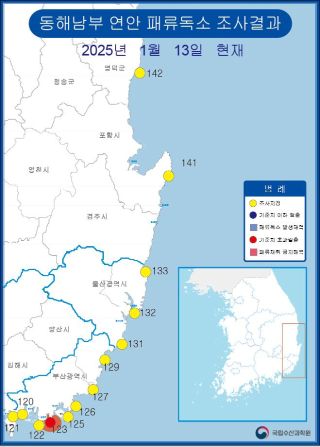 동해남부 연안 패류독소 조사 결과. 사진제공=국립수산과학원