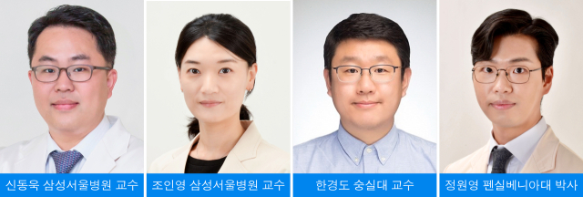 (왼쪽부터) 삼성서울병원 신동욱·조인영 교수, 한경도 숭실대 정보통계보험수리학과 교수, 정원영 펜실베니아대 박사. 사진 제공=각 기관