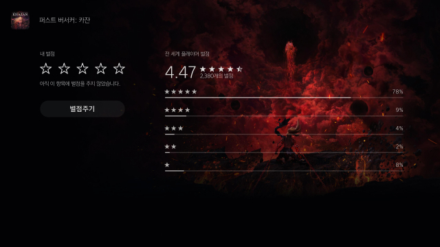 플레이스테이션 스토어의 퍼스트버서커: 카잔의 이용자 평가.