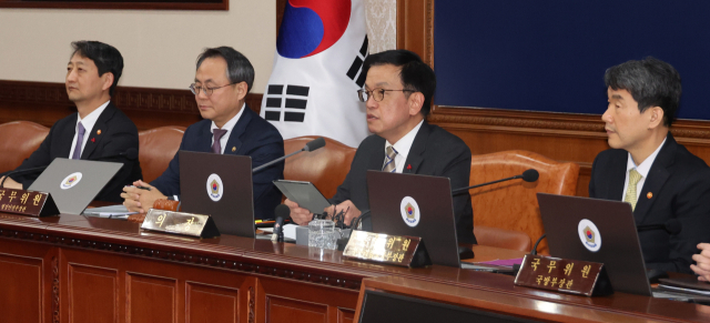 최상목 대통령 권한대행 부총리 겸 기획재정부 장관이 31일 정부서울청사에서 국무회의를 하고 있다. 연합뉴스.