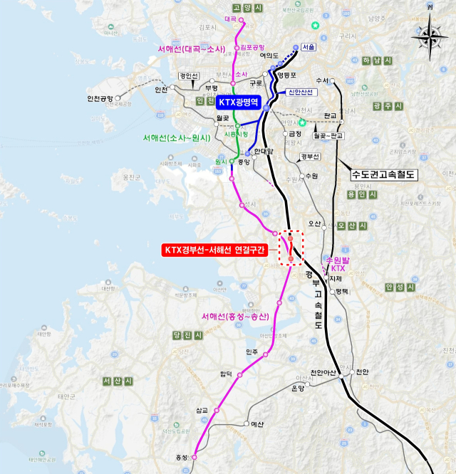 KTX경부선-서해선 연계사업 노선도. 사진 제공=광명시