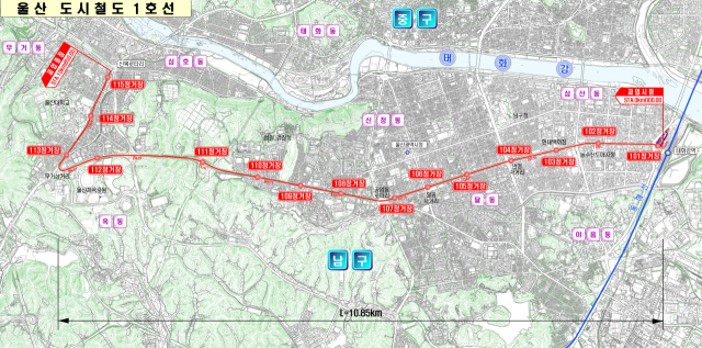 울산 도시철도 1호선 노선도. 사진 제공=국토교통부