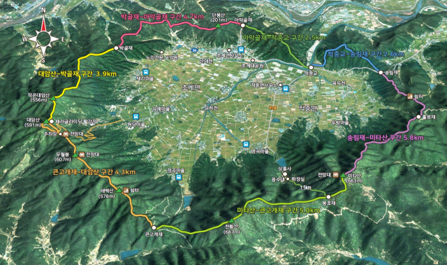 합천운석충돌구 환종주 탐방로 주요구간 안내도. 사진 제공=합천군