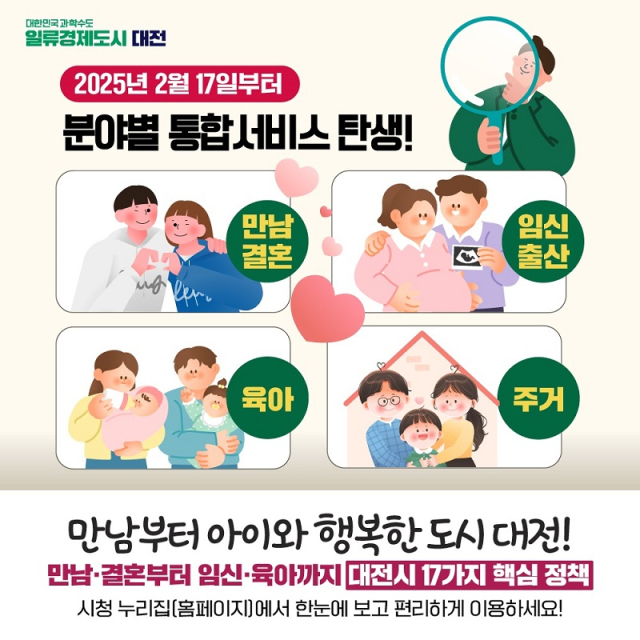 대전시는 청장년층과 MZ세대를 대상으로 ‘만남?결혼?육아?주거 분야별 통합서비스’를 새롭게 선보인다. 사진제공=대전시